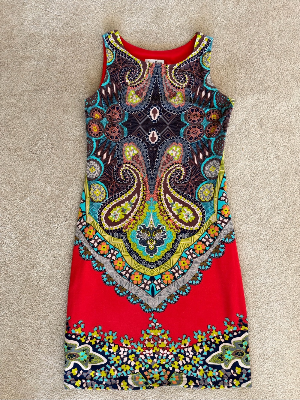 Joseph Ribkoff Red Multicolor Paisley-Print Sleeveless Dress